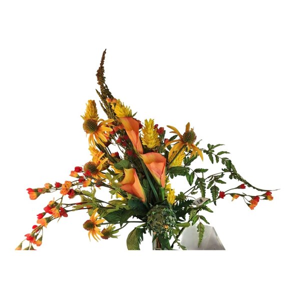 Artificial Flower Bouquet With Orange Calla Lilies, Yellow Cone Flowers Wild Mi - Picture 9 of 16